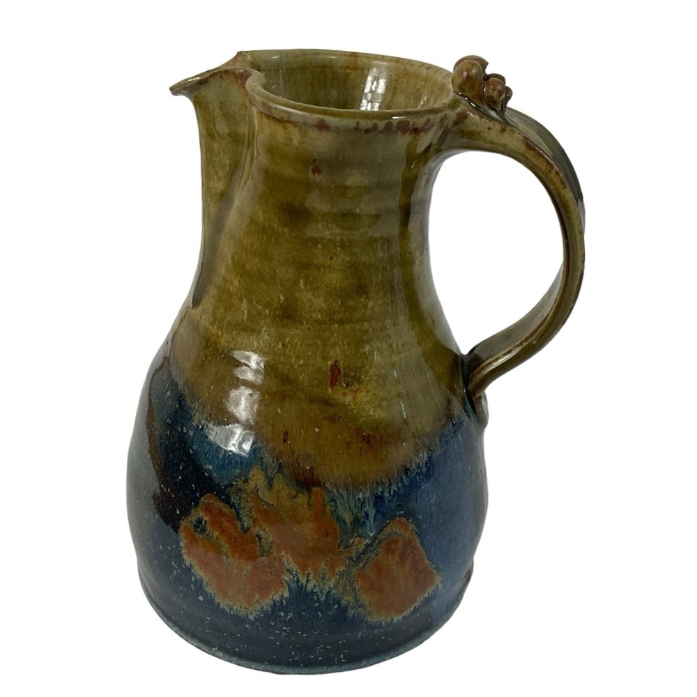 Vintage studio  Pottery Jug Unique Glazed Stoneware Pitcher
Signed & dated 77